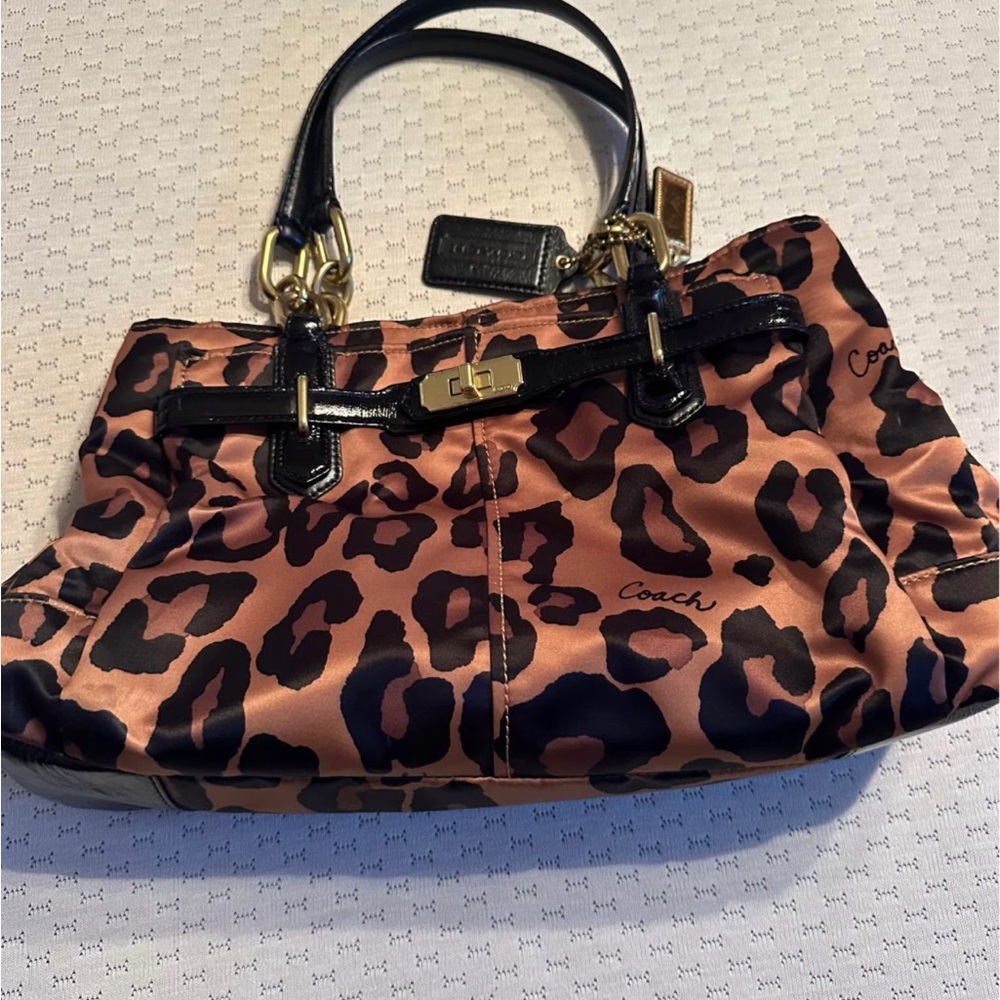 Coach Chelsea Ocelot Leopard Print Carryall Shoulder Bag - Brown and Black